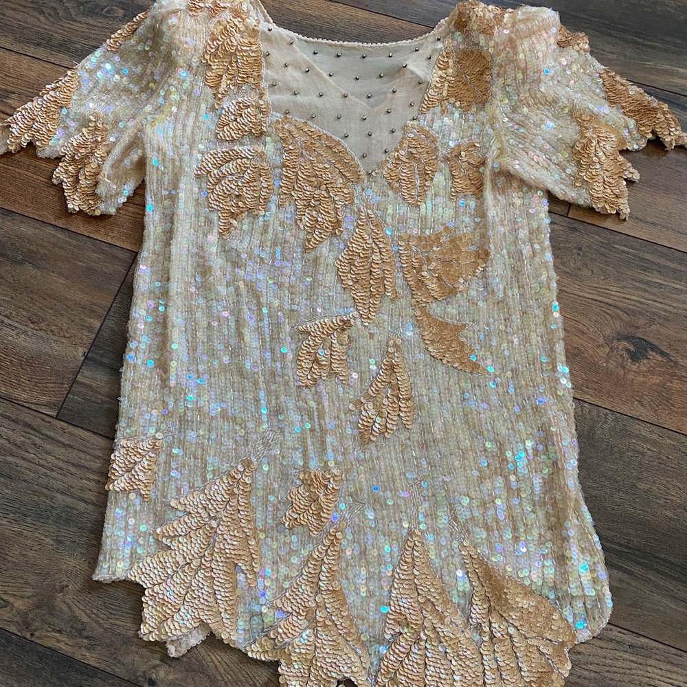 Vintage & Collectibles Sequin Mini Dress JK Laing 100% Silk Hand Beaded